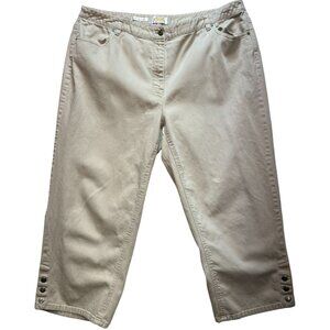 Talbots Women's Classic Fit Snap Hem Cropped Pants Stretch Size 18W Beige Solid